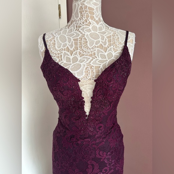 LA FEMME 28556 Lace Mermaid Gown - Dark Berry - Picture 13 of 15